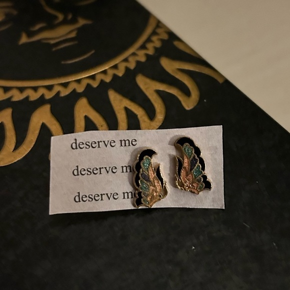 Unique Vintage Gold Dainty Cloisonné Butterfly Earrings - Picture 3 of 5